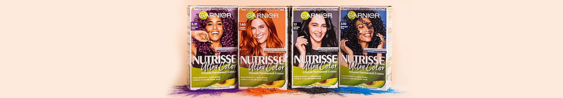 Nutrisse Ultra colour packshots on peach background