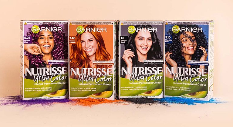 Nutrisse Ultra colour packshots on peach background