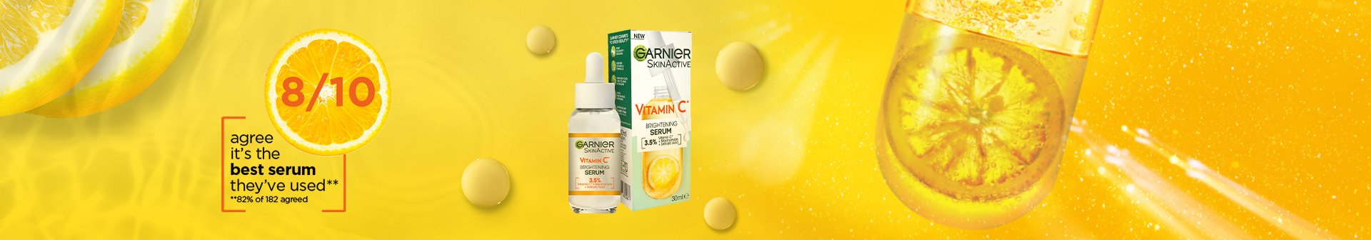 Vitamin C product on yellow background with lemon images