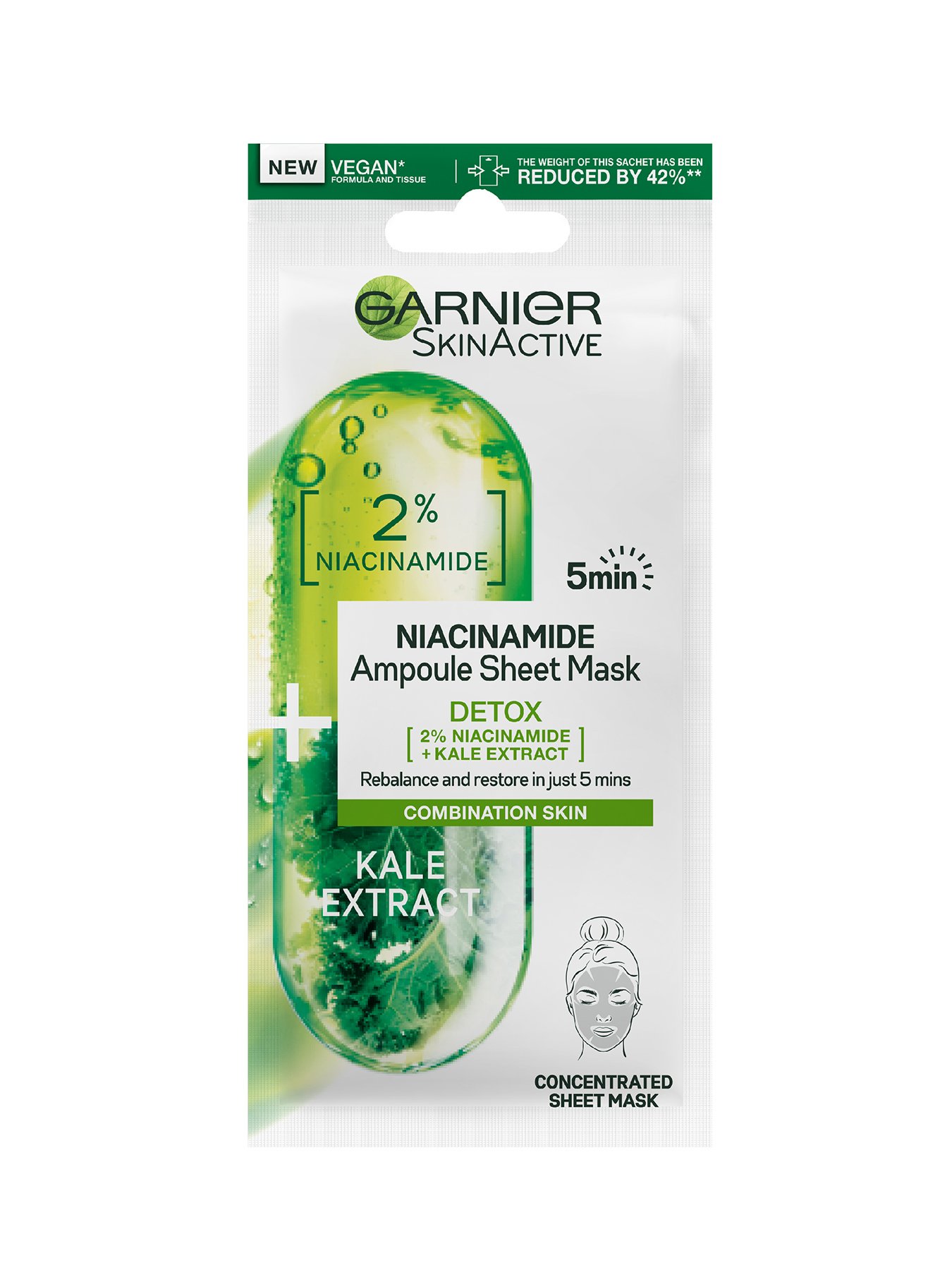 blik Wasserette Intrekking 2% Niacinamide + Kale Detox Ampoule Sheet Mask 15g | Skin Active | Garnier