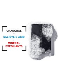 Garnier Pure Active Charcoal Bar with bubbles next to benefits list