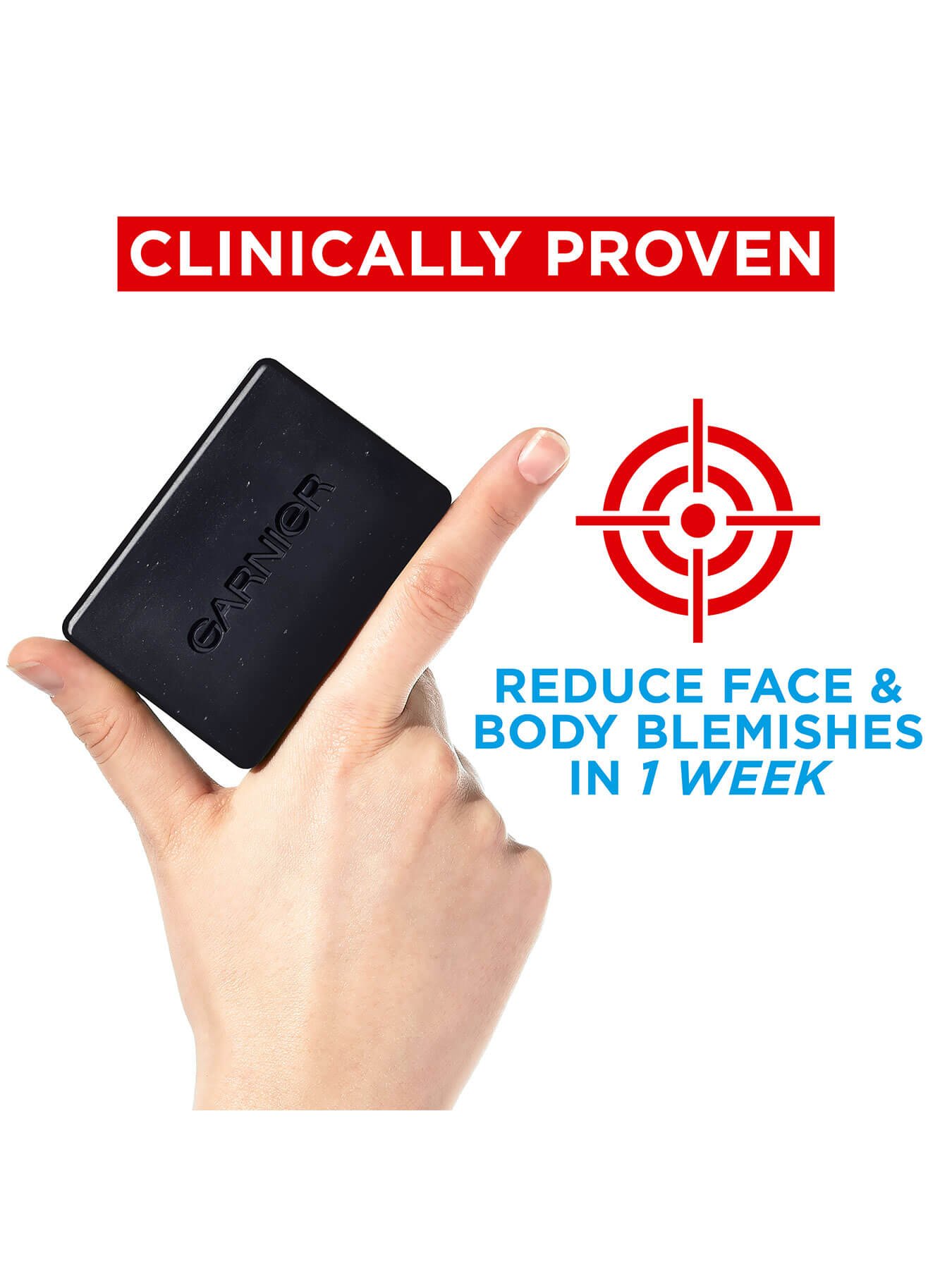 Garnier Pure Active Charcoal Bar with clinically proven label and target icon