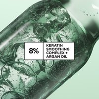 A close-up graphic showing a breakdown of Garnier’s Keratin Sleek Range’s key ingredients.