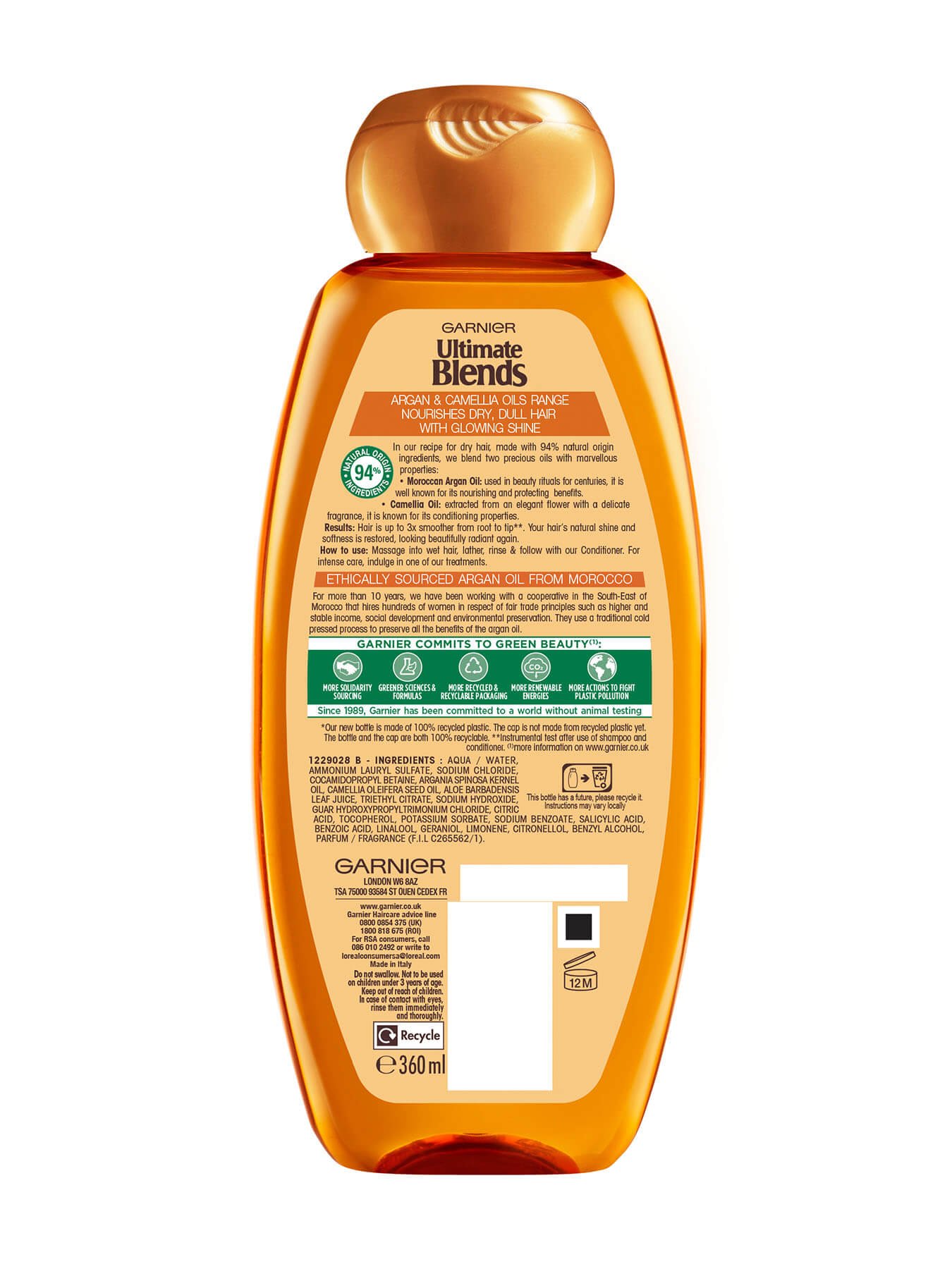 Ultimate Blends Marvellous Oils Argan & Camellia shampoo back of pack