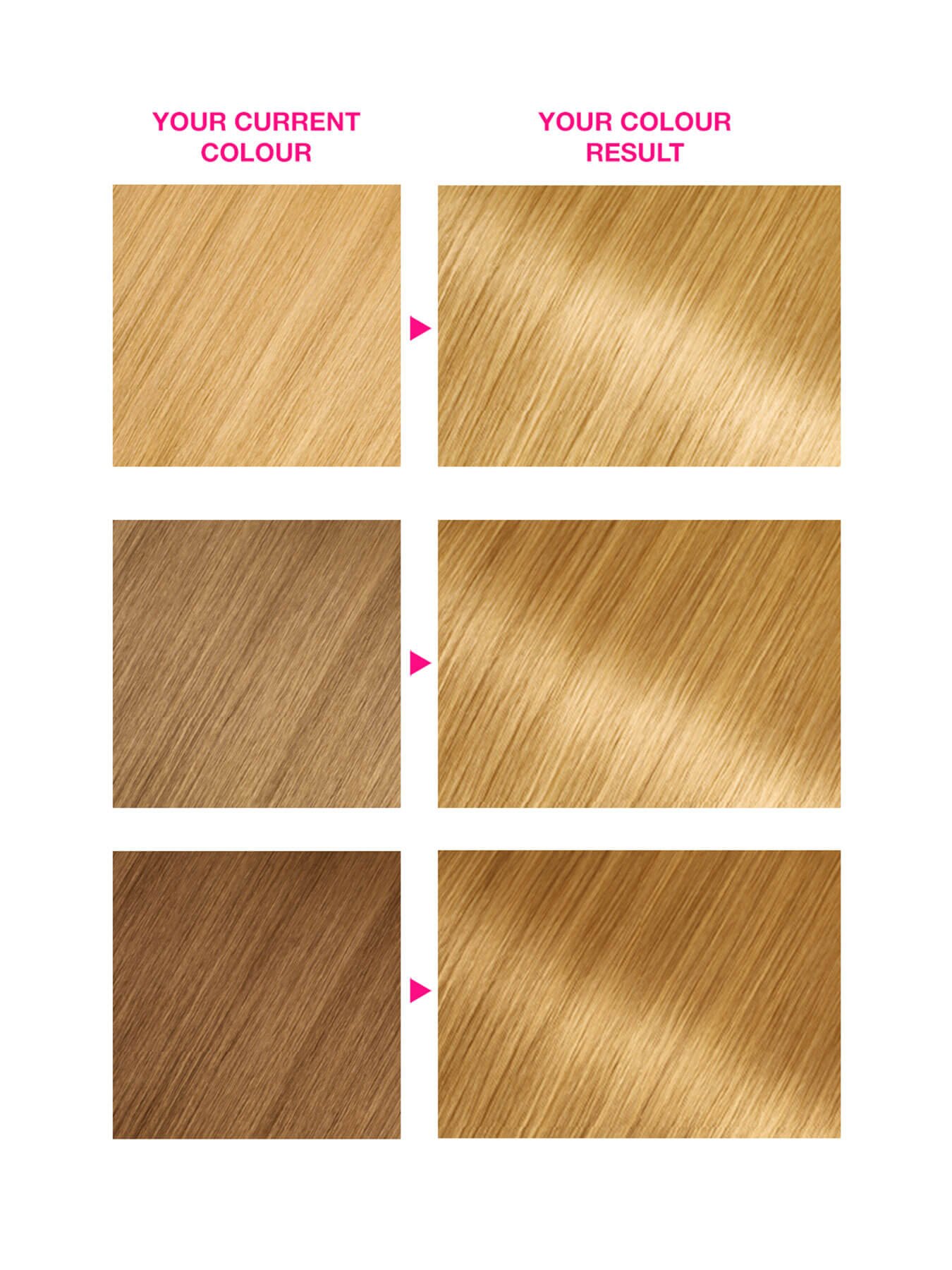 Olia 9.20 Caramel Gold hair swatch before and afters