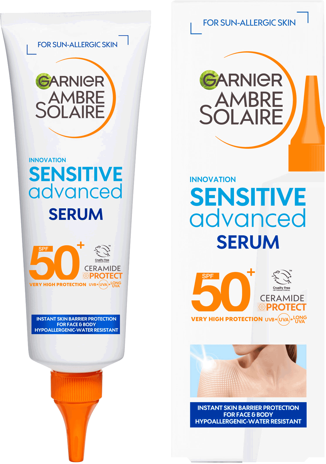 & Garnier SPF50 Face Serum Body Advanced Solaire | Ambre Sensitive UK