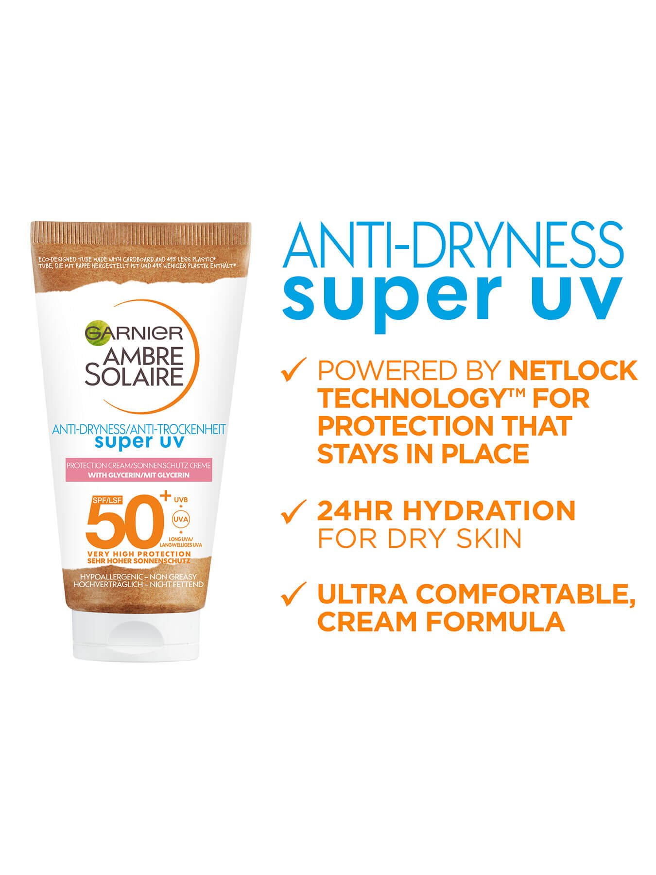 Super UV Ambre Solaire Anti Dryness benefits listed