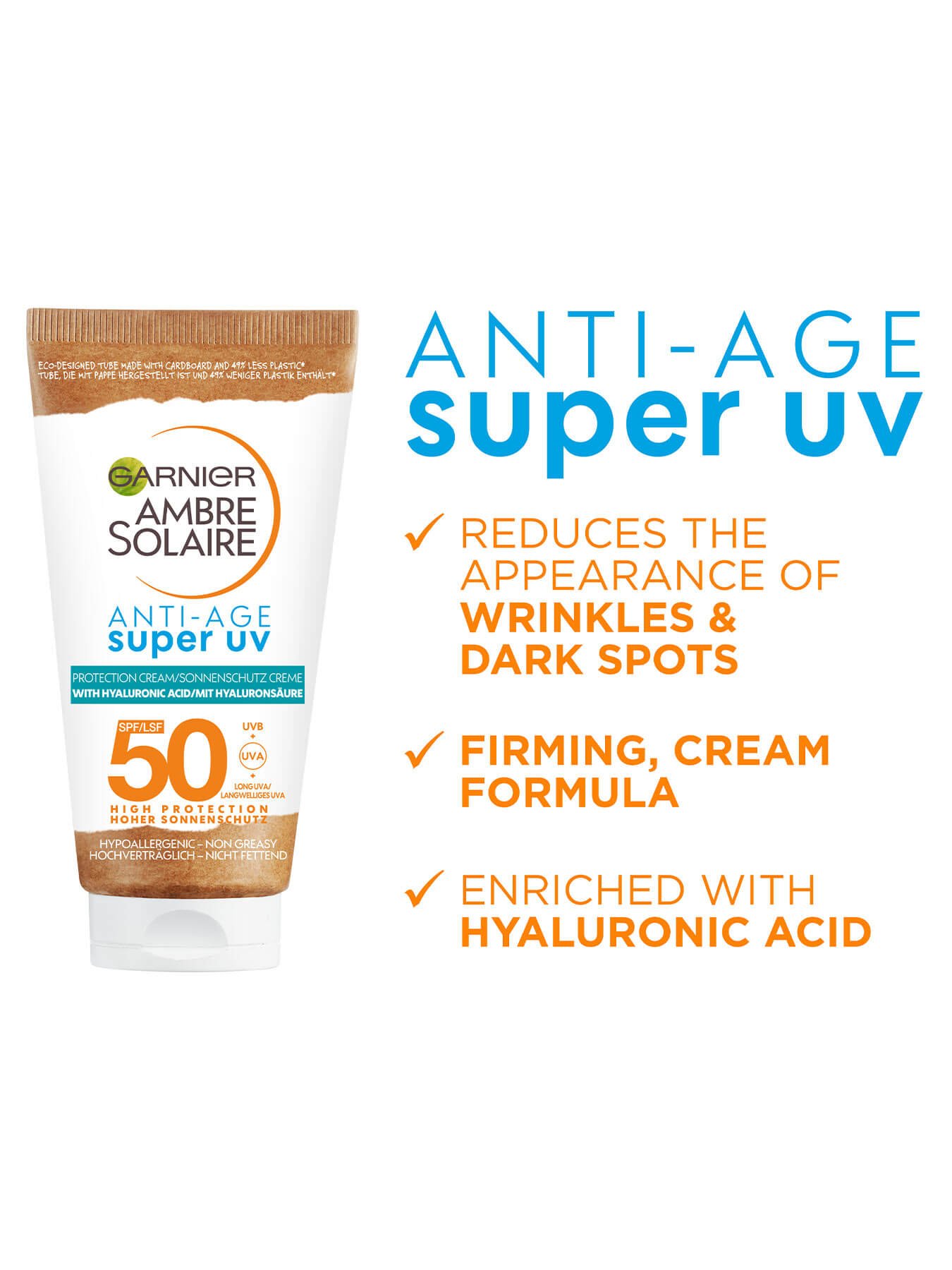 Ambre Solaire Super UV Anti Age Packshot and list of benefits