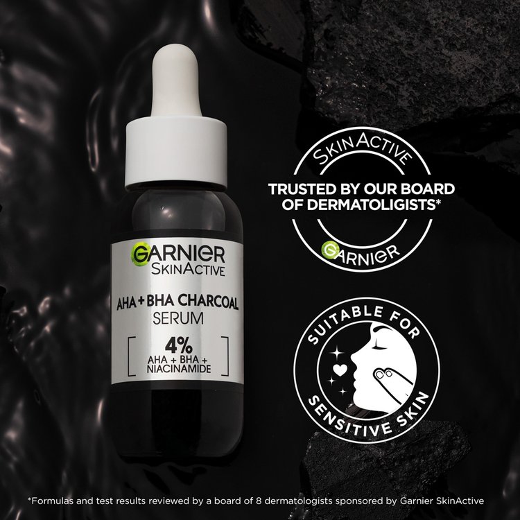 AHA + BHA & Niacinamide Charcoal Face Serum Garnier UK