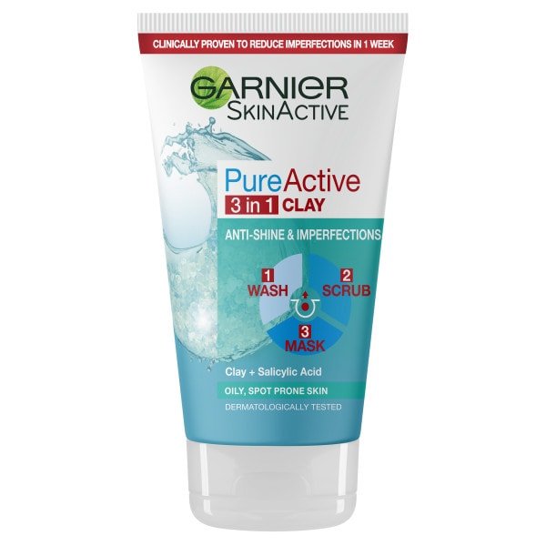 Garnier Pure Active 3in1 Clay Wash Scrub Mask Oily Skin 1