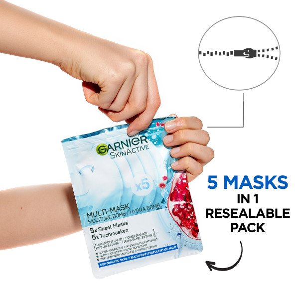 2 SkinActive Moisture Bomb Pomegranate Multi-Mask Eco Pack HOW TO USE