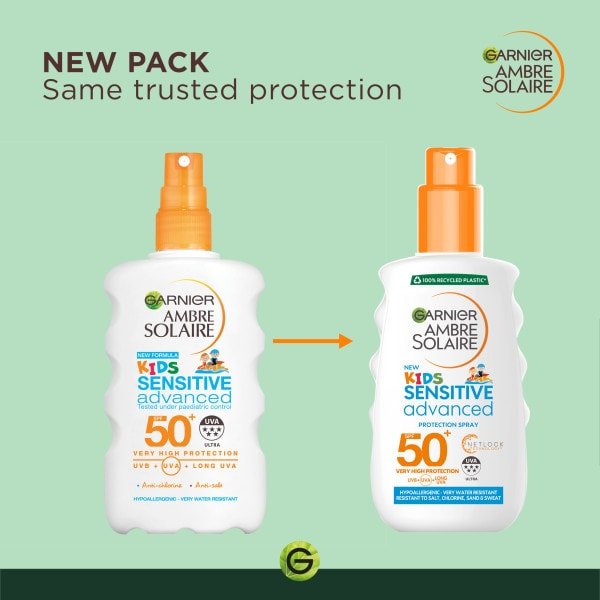 Kids Sensitive Sun Protection Spray SPF 50 before and after